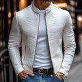 Herren Slim Fit Lederjacke mit Stehkragen - Strukturprägung