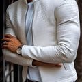 Herren Slim Fit Lederjacke mit Stehkragen - Strukturprägung