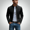 Herren Slim Fit Lederjacke mit Stehkragen - Strukturprägung