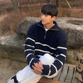 Herren Grobstrickpullover mit Reißverschluss – Oversize Langarm