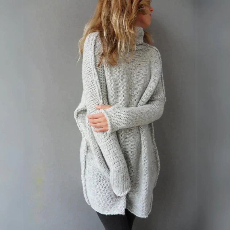 Damen Oversize Strickpullover Rollkragen – Lang Warm