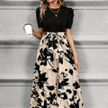 Damen Abendkleid Lang Elegant Blumenmuster Puffärmel - Maxi