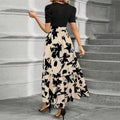 Damen Abendkleid Lang Elegant Blumenmuster Puffärmel - Maxi