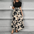 Damen Abendkleid Lang Elegant Blumenmuster Puffärmel - Maxi