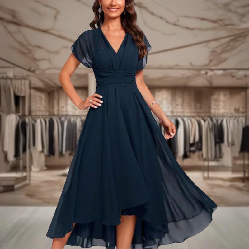 Damen Abendkleid Lang Elegant V-Ausschnitt - Midi