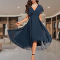 Damen Abendkleid Lang Elegant V-Ausschnitt - Midi