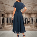 Damen Abendkleid Lang Elegant V-Ausschnitt - Midi