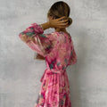 Damen Boho Abendkleid Lang - Sommer Blumenmuster Maxi