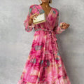 Damen Boho Abendkleid Lang - Sommer Blumenmuster Maxi