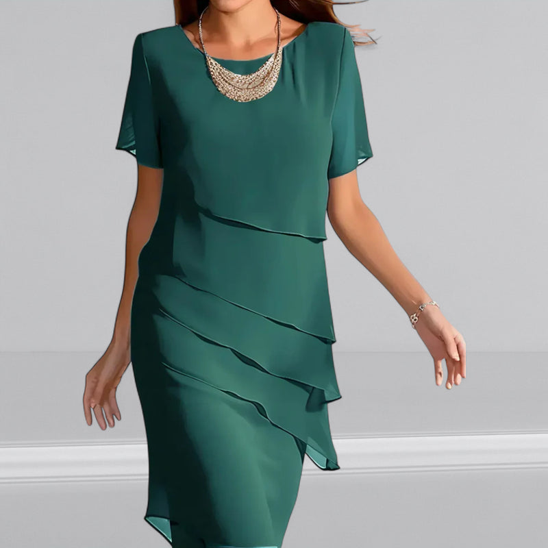 Damen Chiffon Cocktailkleid Schichten - Elegant Midi