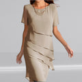 Damen Chiffon Cocktailkleid Schichten - Elegant Midi