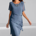 Damen Chiffon Cocktailkleid Schichten - Elegant Midi