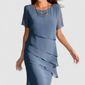 Damen Chiffon Cocktailkleid Schichten - Elegant Midi