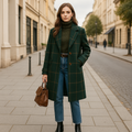 Damen Eleganter Ledermantel - Kariert Wintermantel