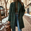 Damen Eleganter Ledermantel - Kariert Wintermantel