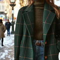 Damen Eleganter Ledermantel - Kariert Wintermantel
