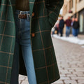 Damen Eleganter Ledermantel - Kariert Wintermantel
