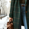 Damen Eleganter Ledermantel - Kariert Wintermantel