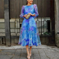 Damen Festliches Kleid Blumenmuster Langarm - Midi