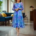 Damen Festliches Kleid Blumenmuster Langarm - Midi