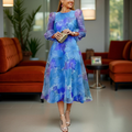 Damen Festliches Kleid Blumenmuster Langarm - Midi