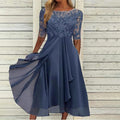 Damen Festliches Kleid Elegant Spitze Dreiviertelarm - Midi