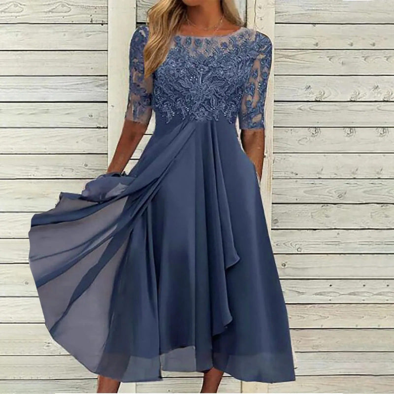 Damen Festliches Kleid Elegant Spitze Dreiviertelarm - Midi