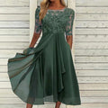 Damen Festliches Kleid Elegant Spitze Dreiviertelarm - Midi