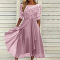 Damen Festliches Kleid Elegant Spitze Dreiviertelarm - Midi