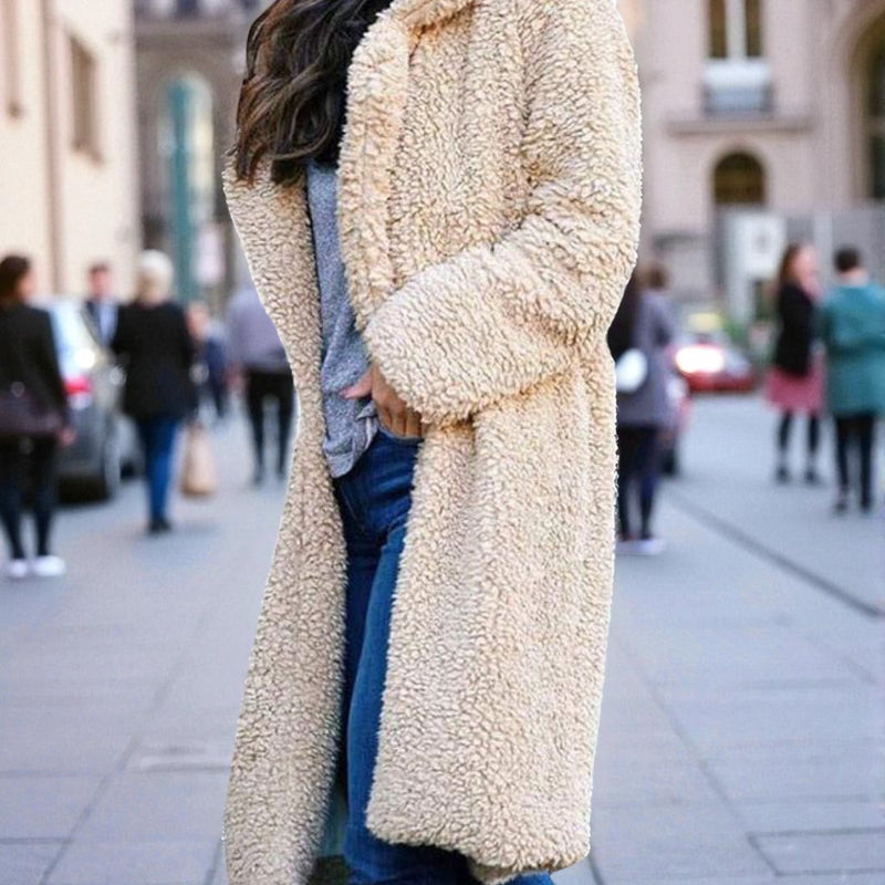 Damen Flauschiger Kunstfellmantel - Teddy Winter Lang