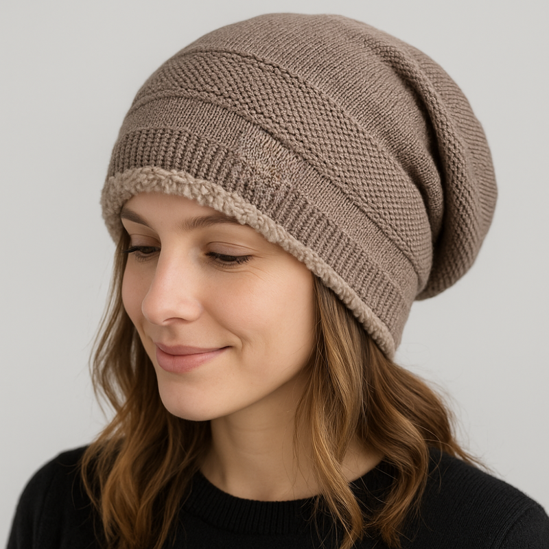 Damen Fleecefutter Strickmütze - Winter Beanie Warm Gefüttert