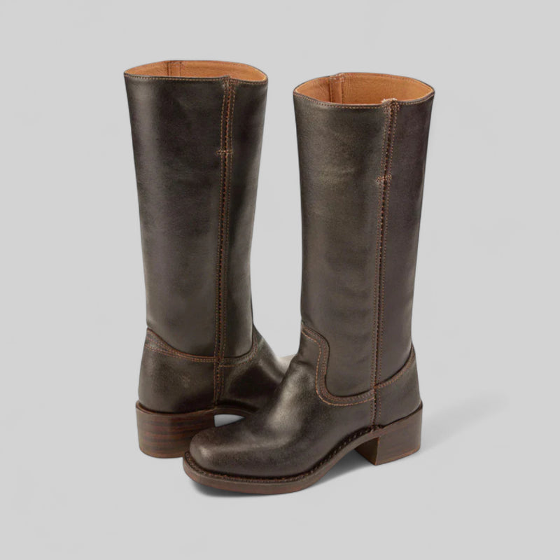 Damen Klassische PU Lederstiefel - Komfortable Kniehohe Boots