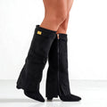 Damen Kniehohe Stiefel Blockabsatz - Elegant Veganleder