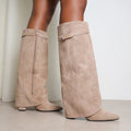 Damen Kniehohe Stiefel Blockabsatz - Elegant Veganleder