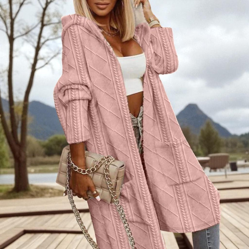 Damen Lange Strickjacke mit Kapuze - Weich Warm