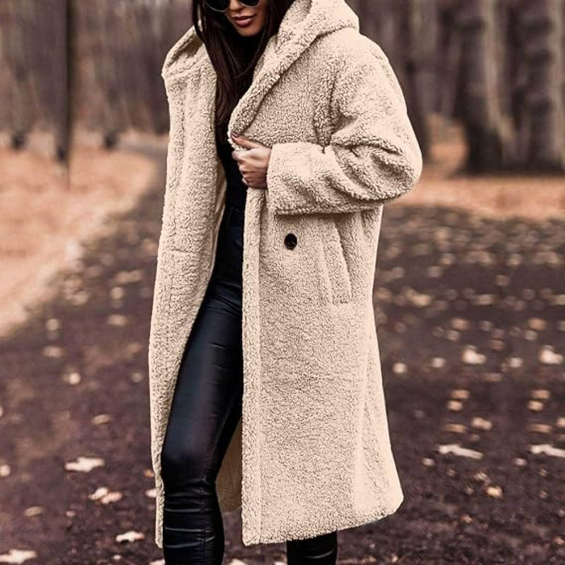 Damen Langer Fleece Wintermantel - Warm Kuschelig