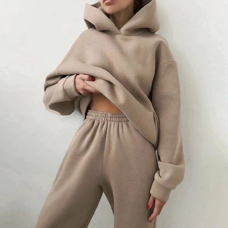Damen Oversized Jogginganzug Set - Cropped Hoodie Loungewear