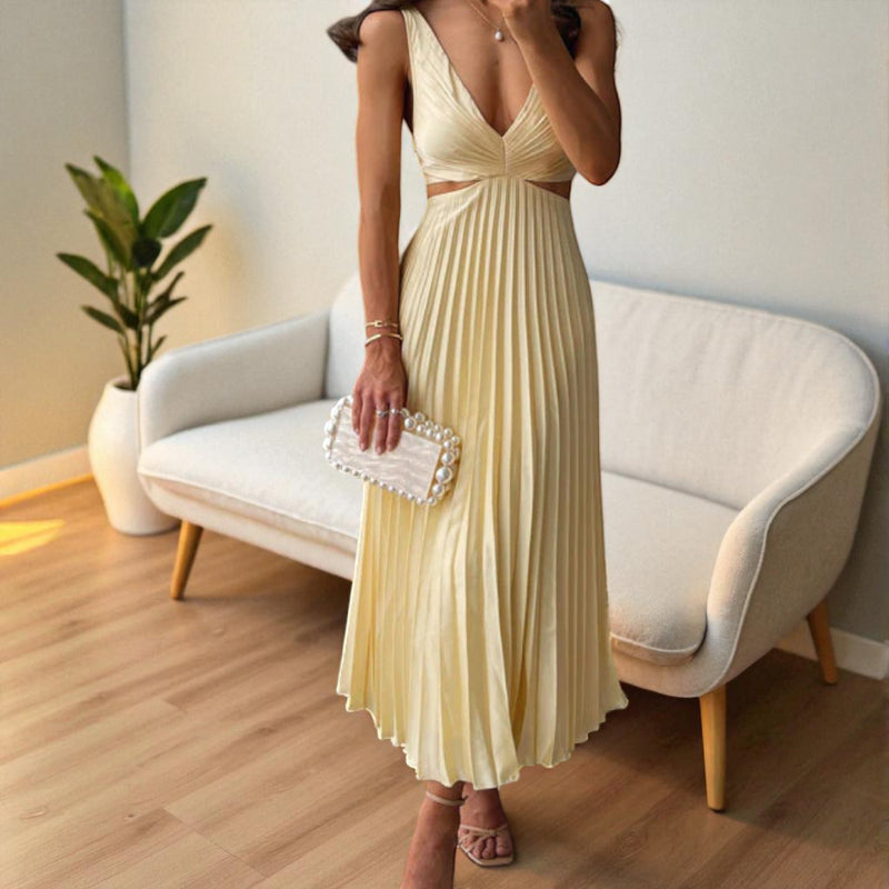 Damen Sommer Cocktailkleid Plissee - Elegant Maxi