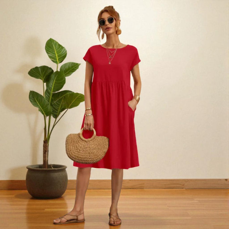 Damen Weihnachtskleid Kurzarm Sommerkleid - Midi