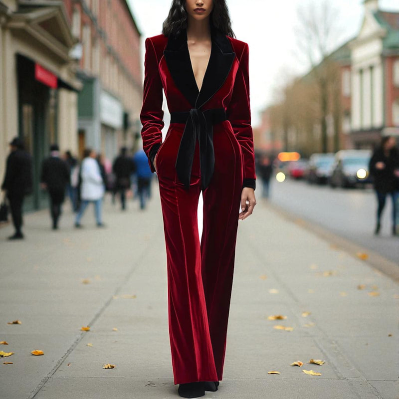 Damen Weihnachtsoutfit Samt Hosenanzug - Zweiteilig