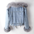Damen Winter Jeansjacke Kunstpelzmantel – Kurz Warm Gefüttert