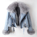 Damen Winter Jeansjacke Kunstpelzmantel – Kurz Warm Gefüttert