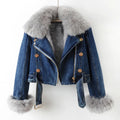 Damen Winter Jeansjacke Kunstpelzmantel – Kurz Warm Gefüttert
