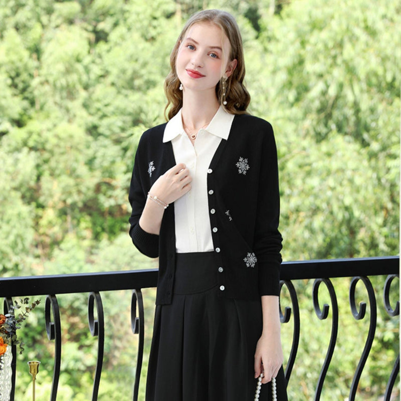 Damen Winter Strick Cardigan - Mütze Damen Look Festlich