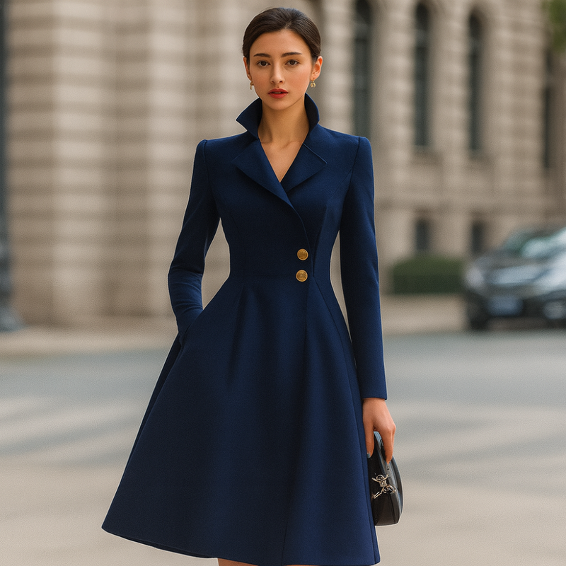 Damen Eleganter Trenchcoat Kleid – Tailliert Langarm