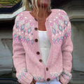 Damen gemusterte Winter Strickjacke - Knopfleiste Langarm