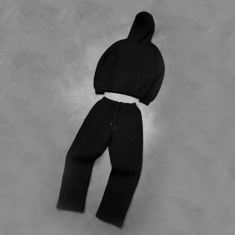 Herren Cropped Hoodie Jogginganzug Set - Zip Loungewear
