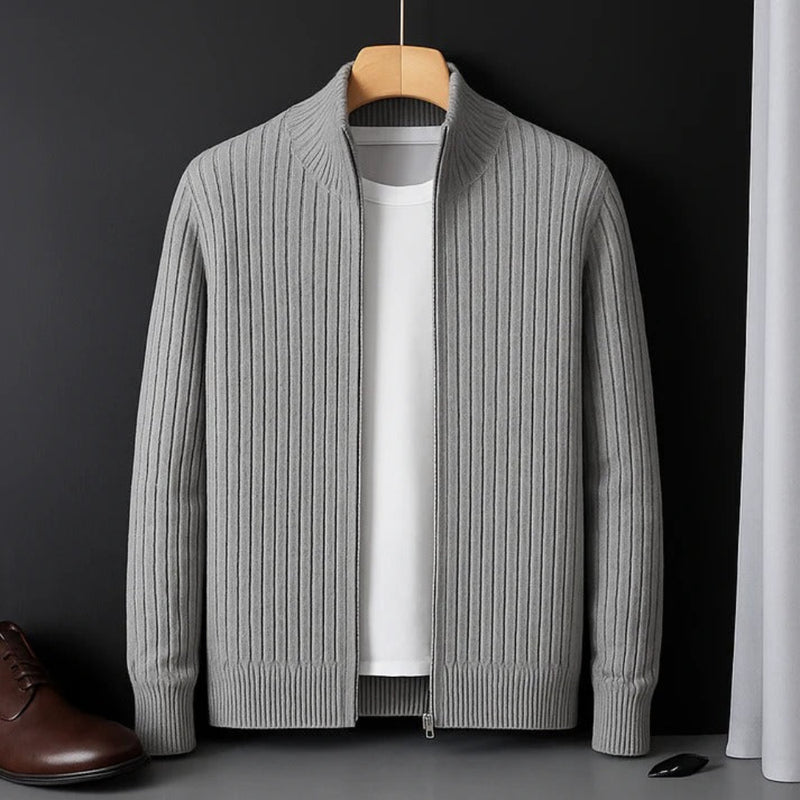 Herren Rippstrick Strickjacke – Stehkragen