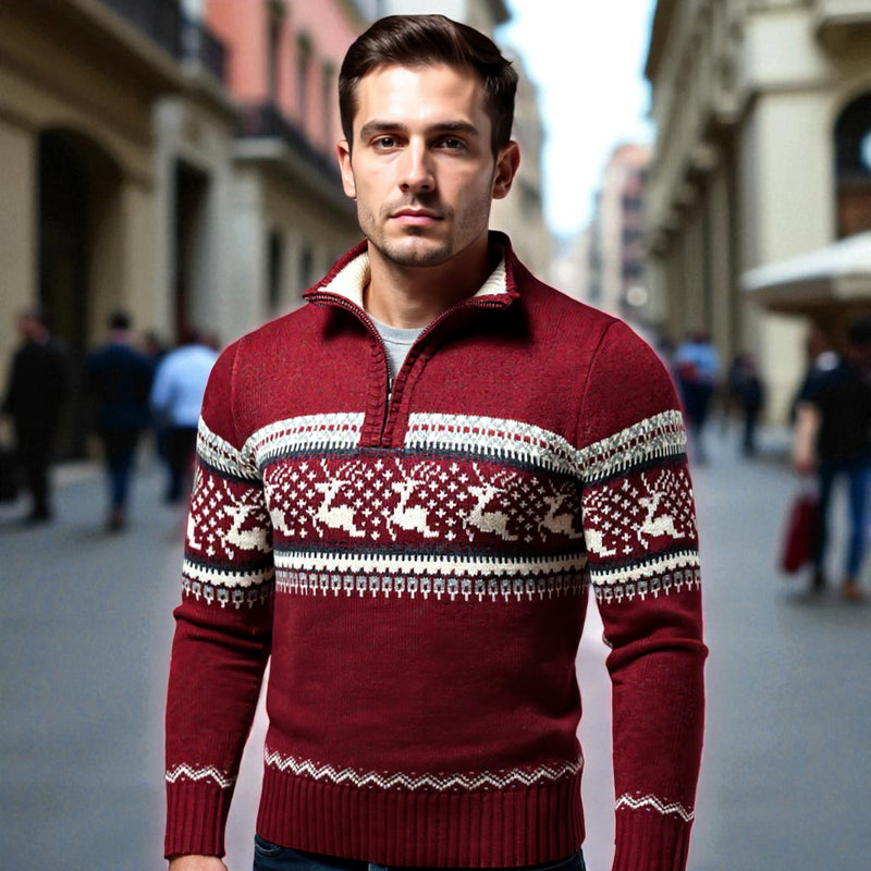 Herren Weihnachts Strickpullover Langarm - Reißverschluss
