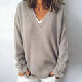 Damen Oversize Strickpullover - Lang V-Ausschnitt